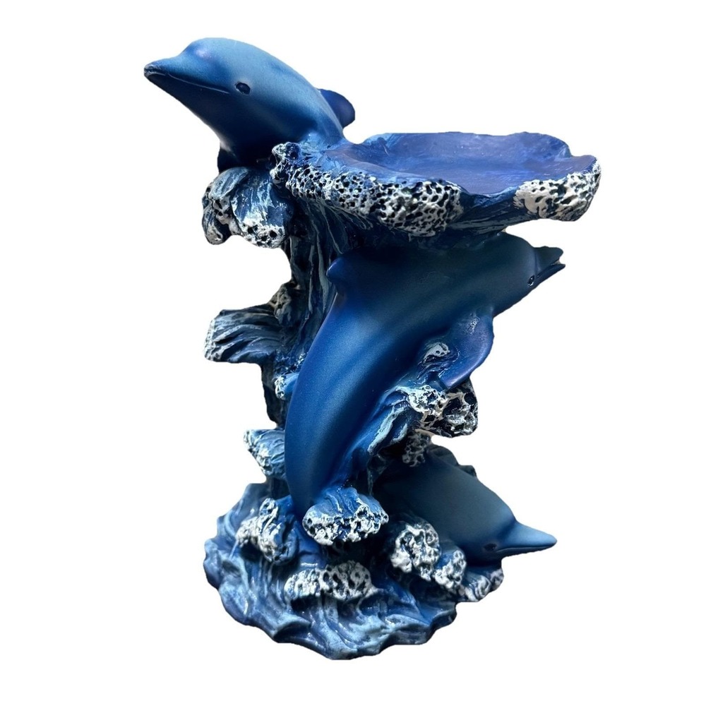 Blue Dolphin 3D Figurine Porpoise Riding the Waves 1999 Trinket Candle Holder